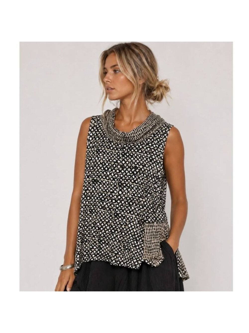 Habitat Mixed Print Asymmetrical Hem Cowl Neck Sleeveless Tank Top L